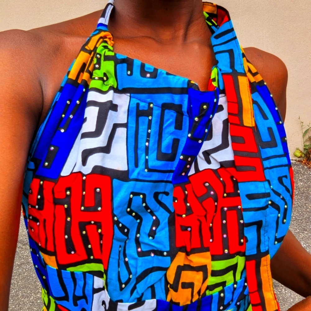 ALAYO Multicolor Print Tie Backless Halter Top
